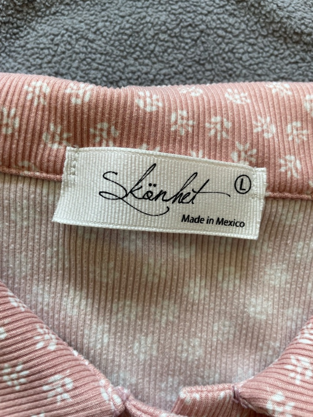 Skönhet Pink Floral Ribbed Ruched Button Front Tank Top Size Large - Picture 9 of 9